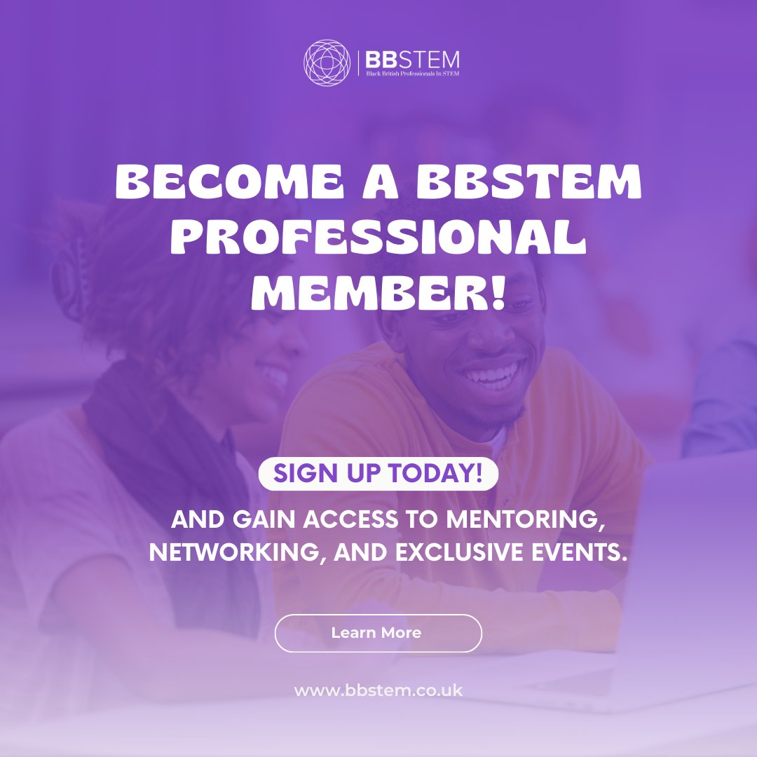 Join BBSTEM as a Professional Member and be part of a community championing Black representation in STEM! Unlock opportunities for networking, mentorship, and early event access, and make a lasting impact in the STEM field.

🔗 bbstem.co.uk/becomeamember-…