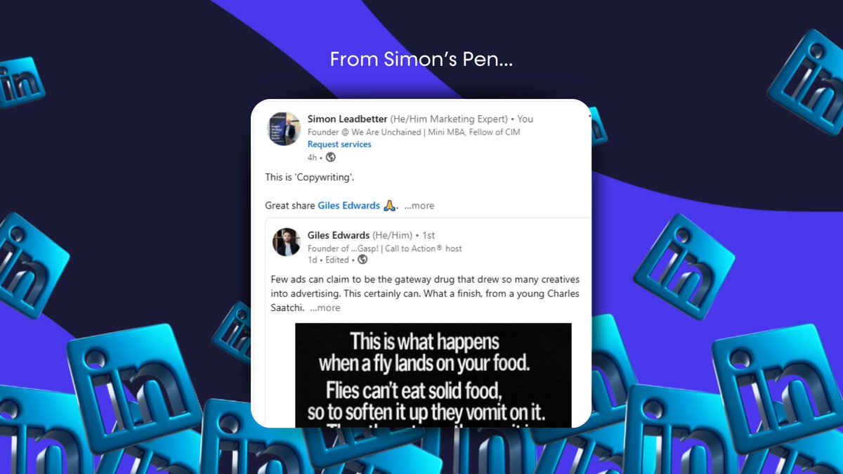 weare_unchained's tweet image. This is 'Copywriting'.

Great share Giles Edwards 🙏.

LINK TO POST: zurl.co/xL2X 

#copywriting #advertising #unchainedsocial #unchainedfriday