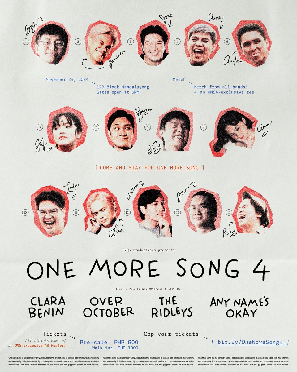 AnyNamesOkay's tweet photo. ☝🏻 ONE MORE SONG 4! ☝🏻

hi, the ridleys. collab ulit? 🏠✨👀

📍 NOV 23, 2024 @ 123 BLOCK (5PM)
🎫 TICKETS HERE — https://t.co/bcedXxVCg3 
⭐️ LONG SETS, AND EXCLUSIVE COVERS

🎙️ PERFORMANCES BY
@overoctoberph 
@TheRidleysMusic 
@AnyNamesOkay 
@clarabeninmusic https://t.co/giAswY5squ