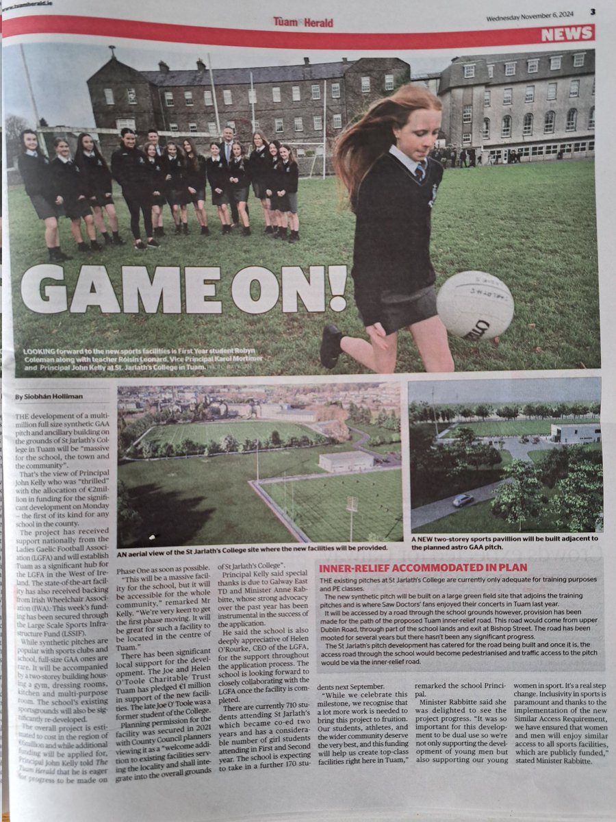 stjarlaths's tweet photo. Thanks to the The @TuamHerald for coverage on the multi-million euro sports facilities that will be developed on our school grounds in the near future. Everyone in the college is very excited by the news.
 🥳🥳🥳 https://t.co/FpiKzu5KIP
