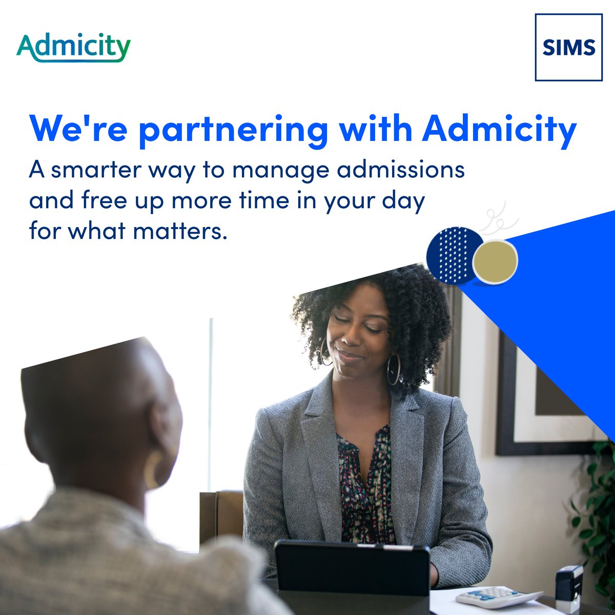 SIMS_ESS's tweet image. We’re excited to announce our new partnership with Admicity - a powerful school administration tool that simplifies admissions.

With a unique two-way integration with SIMS, Admicity takes the manual pain from admissions processing.

Stay tuned for more!