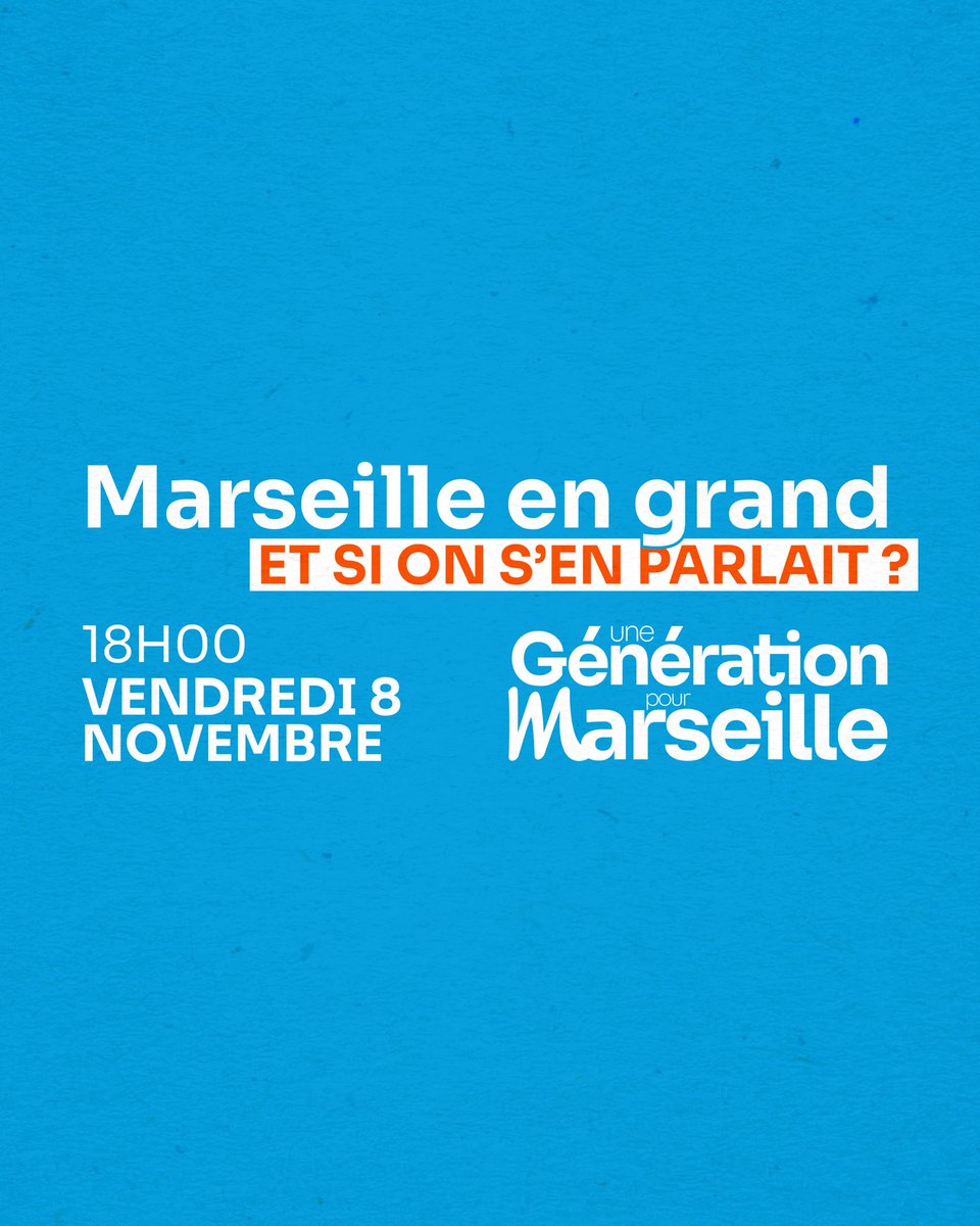 📢 Marseille en grand et si on s’en parlait ?

Le collectif <a href="/GenerationMRS/">Une Génération pour Marseille</a> te donne rendez-vous ce vendredi pour un temps de débats et d’échanges !

À vendredi 👋
