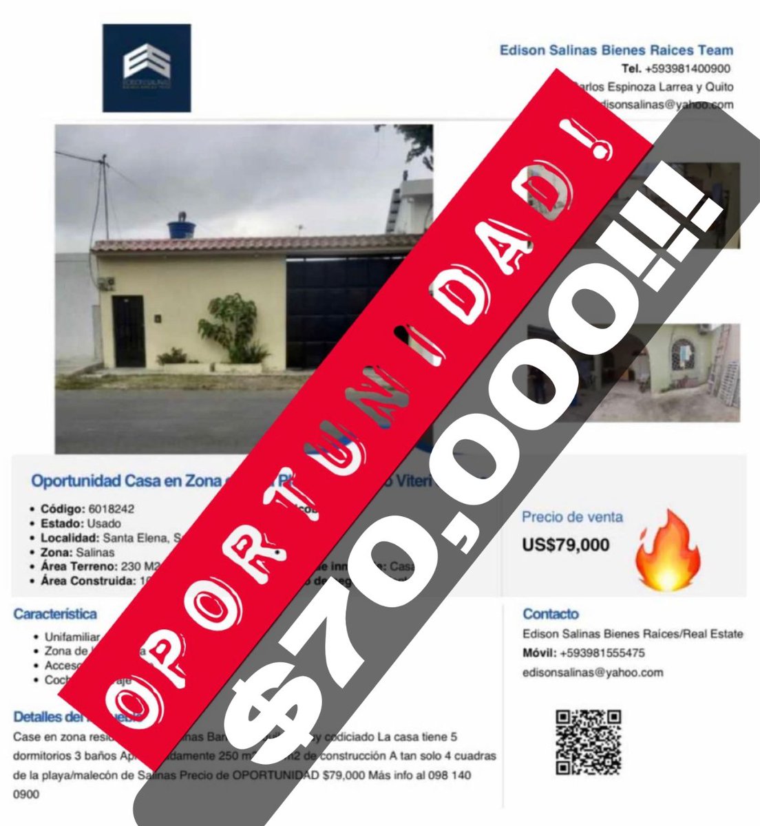 EdisonSalinasJr's tweet photo. Buscas una casa en Salinas que necesite arreglos a menos costo? Esta casa con un NUEVO &amp; REDUCIDO precio de $70,000 https://t.co/Oo1du6gzlk  Carbo Viteri, Salinas #ESBR #ESBREDISON #TEAMSALINAS #SALINASEC #REALESTATESALINAS #SALINASBR https://t.co/wrpesot2Hi