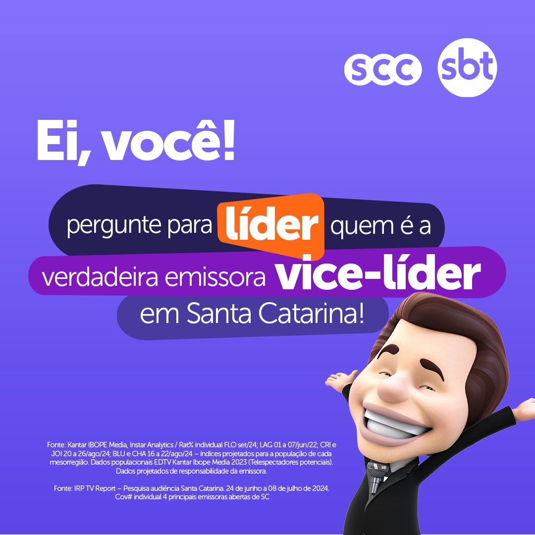 sccsbtoficial's tweet photo. SCC SBT é Vice-Líder em SC! Com muito orgulho, consolidamos a vice-liderança em todo o estado! Criciúma, Joinville, Chapecó e Blumenau foram destaques, confirmando nosso crescimento e a preferência do público catarinense. 

#SCCSBT #ViceLiderança #AudiênciaSC #TVdaFamília https://t.co/k8yKbrWGNz
