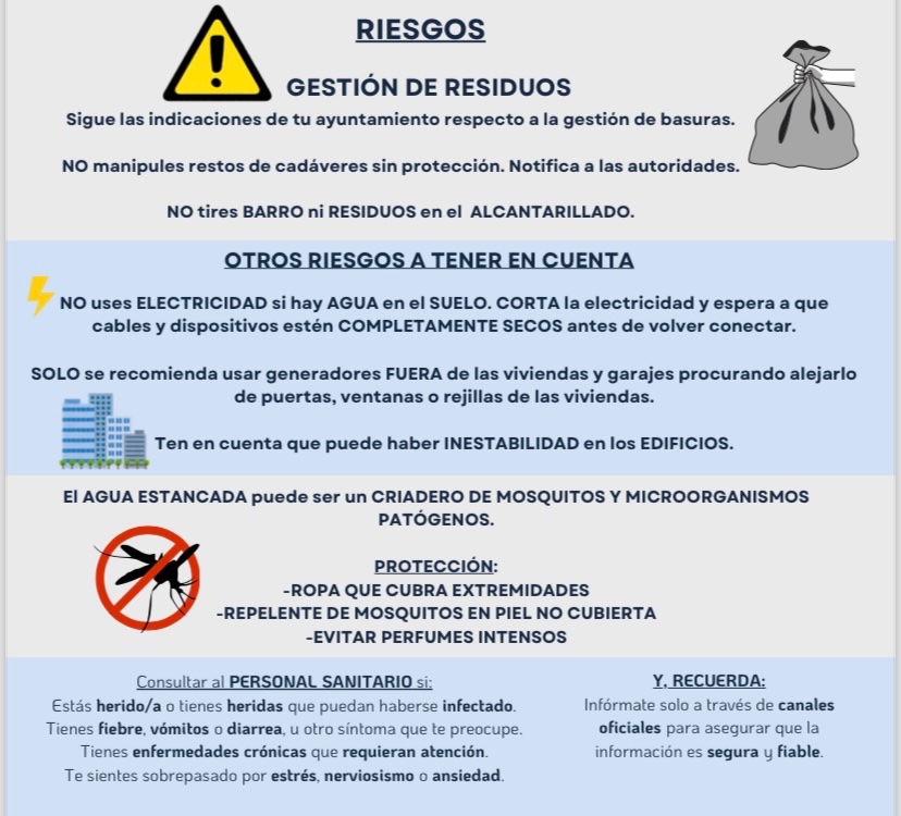 cvioletalba's tweet photo. 🔊Se publica infografía útil para la población afectada y que trabaja en la catástrofe de la DANA
✅Elaborada a través de las recomendaciones oficiales del grupo de coordinación de la respuesta de Salud Pública de @sanidadgob y @GVAsanitat ¡Que llegue a todos los barrios! @UV_EG https://t.co/mtljarnZmO