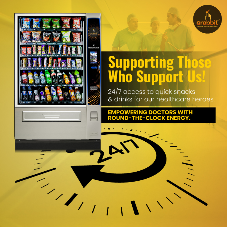 GrabbitIndia's tweet photo. To all the healthcare heroes who work tirelessly around the clock, @GrabbitIndia is here to support you! 💙🩺

With 24/7 access to quick snacks 🍎&amp; refreshing drinks 🥤, stay energized and refreshed during those long shifts.  🙌🌟

#grabbitvending #healthcareheroes #grabbitplus https://t.co/myvnrL2RGW