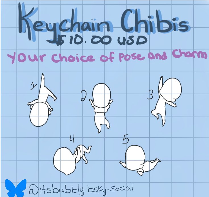 Keychain chibis up for sale! 
Your choice of pose and charm!