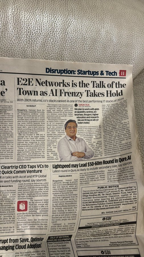 E2E networks featuring in today’s Economic Times.