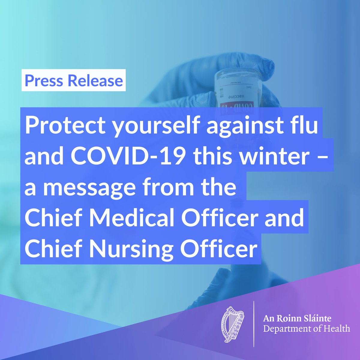 Department of Health (@roinnslainte) on Twitter photo This winter, @cmoireland and <a href="/chiefnurseIRE/">CNO's Office</a> are encouraging people to top up their protection against COVID-19 and 'flu by getting vaccinated
gov.ie/en/press-relea… This winter, @cmoireland and <a href="/chiefnurseIRE/">CNO's Office</a> are encouraging people to top up their protection against COVID-19 and 'flu by getting vaccinated
gov.ie/en/press-relea…