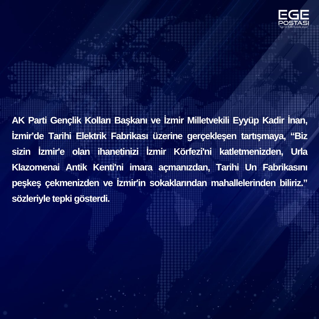 tr35comtr's tweet photo. AK Partili İnan'dan 'Elektrik Fabrikası' tartışmasına tepki: Biz sizin İzmir'e ihanetinizi İzmir Körfezi'nden iyi biliriz

#akparti #izmir #eyyüpkadirinan #sondakika #egepostası https://t.co/fEIz5dHbQv
