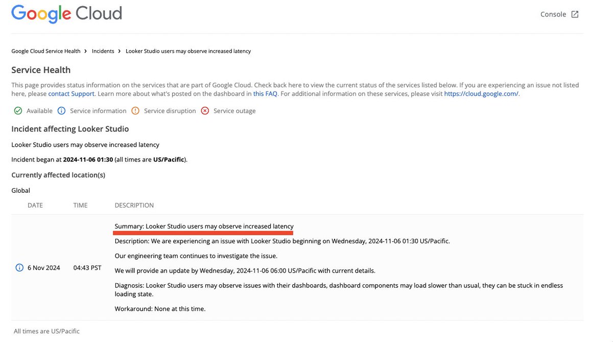 braiscv's tweet image. ⚠️ Looker Studio 

Si a ti hoy Looker Studio te va a pedales o lento. No eres tú, es el aparato.

Más info:
status.cloud.google.com/incidents/DsEw…
