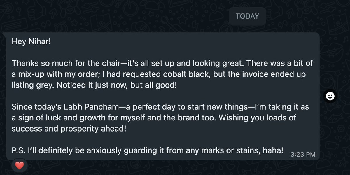 nihar_lohiya's tweet image. Starting up is not easy but messages like this makes it all worth it ❤️ 

@superergo_in

#sitbetter #workbetter #superergo #officechair #ergonomicchair #CustomerSatisfaction