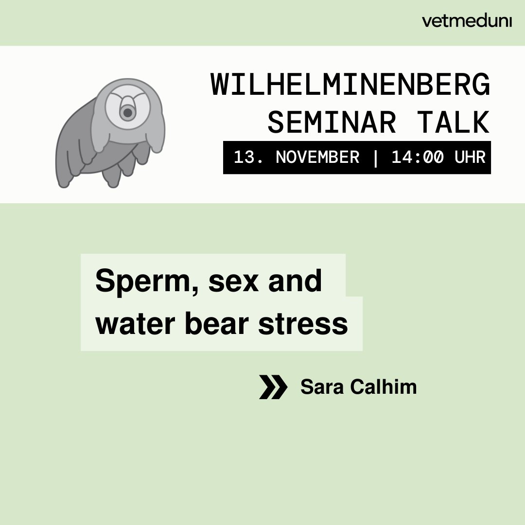 Vetmeduni (@vetmedunivienna) on Twitter photo 📅 Nächster #WilhelminenbergSeminarTalk | 13.11. | 14:00 Uhr mit Sara Calhim (<a href="/SaraFirebolt/">Sara Calhim</a>)/<a href="/uniofjyvaskyla/">University of Jyväskylä</a>!
📍<a href="/KLIVVWien/">KLIVV Vienna</a>, 1160 Wien oder online 👩💻
→ vetmeduni.ac.at/wilhelminenber…
‼ Tipp für Studierende: Die Teilnahme kann als Wahlfach anerkannt werden! (KV 128804)
#Bärtierchen 📅 Nächster #WilhelminenbergSeminarTalk | 13.11. | 14:00 Uhr mit Sara Calhim (<a href="/SaraFirebolt/">Sara Calhim</a>)/<a href="/uniofjyvaskyla/">University of Jyväskylä</a>!
📍<a href="/KLIVVWien/">KLIVV Vienna</a>, 1160 Wien oder online 👩💻
→ vetmeduni.ac.at/wilhelminenber…
‼ Tipp für Studierende: Die Teilnahme kann als Wahlfach anerkannt werden! (KV 128804)
#Bärtierchen