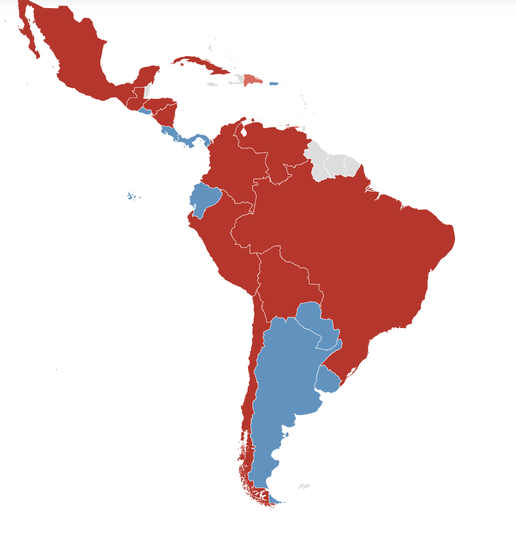 fabienpalem's tweet photo. En, Argentine le pdt @JMilei célèbre l'élection de @realDonaldTrump aux États-Unis. Sa proximité avec @elonmusk le rapproche un peu plus du président US. L'ARG de Milei espère devenir le 1er interlocuteur régional et recevoir + d'investissements, ds une AmLat à gauche (en rouge) https://t.co/oghp2caHRM
