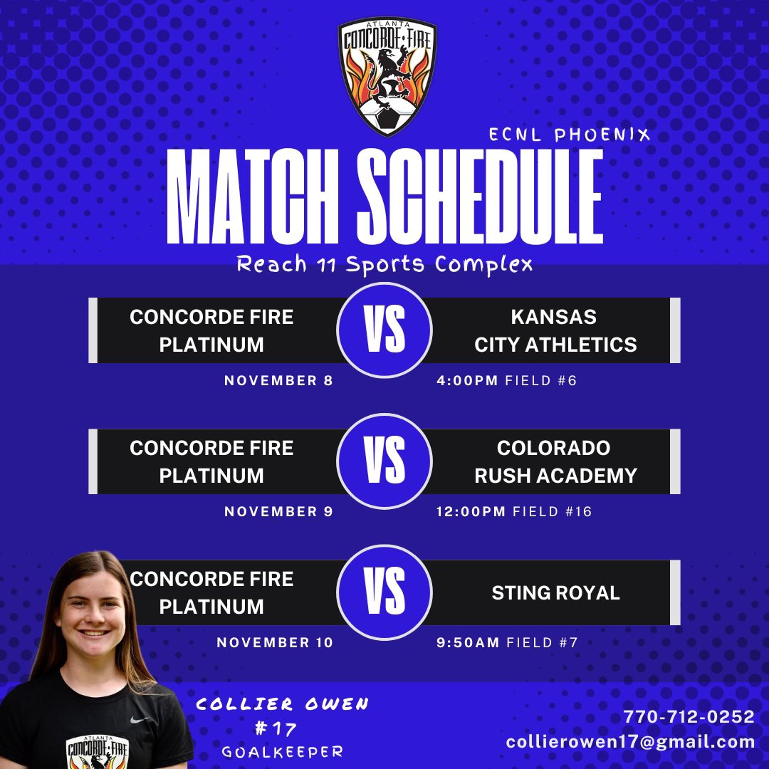 CollierOwen1's tweet photo. Excited to compete in ECNL Phoenix with my team!!! @ConcordeFire08G https://t.co/OpvdeNdUfp