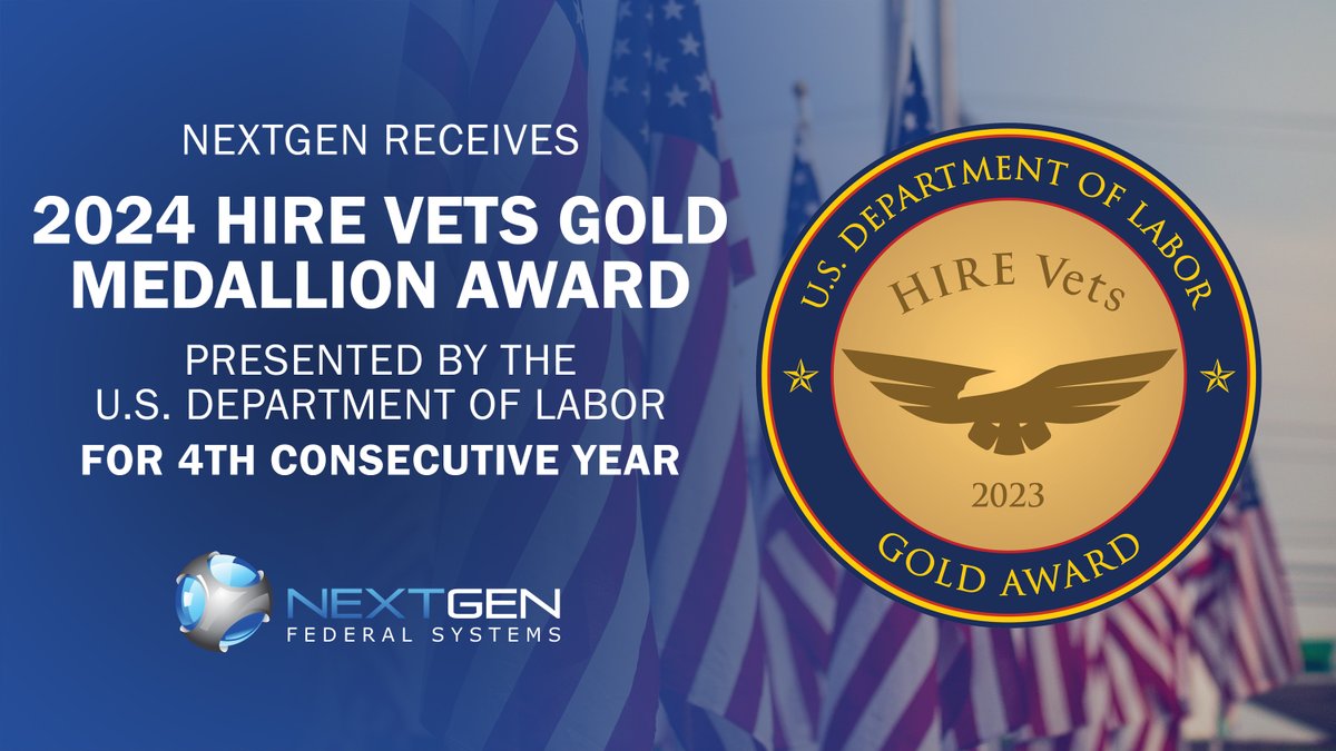NextGenFed's tweet photo. #NextGen believes in supporting veterans’ careers and for the 4th consecutive year, we’re very proud to be recognized by the @USDOL as a 2024 #HIREVetsMedallion Award recipient!  #NextGenTeam https://t.co/FJuqUDkfdh
