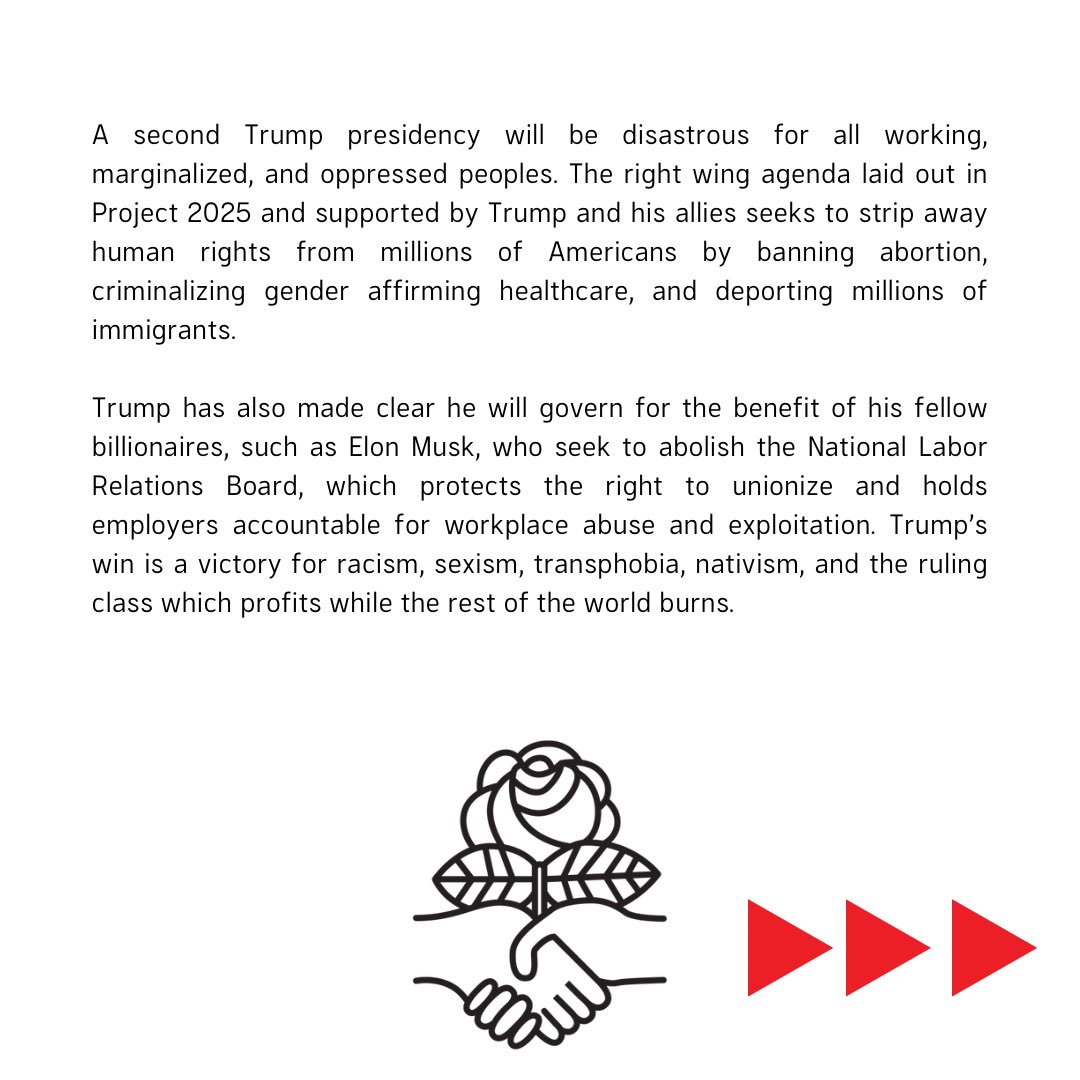 Boston_DSA's tweet image. Boston DSA&apos;s statement on the election:

Despair is not a luxury we can afford. If you’re ready to fight for a better world, join us.

bdsa.us/join
