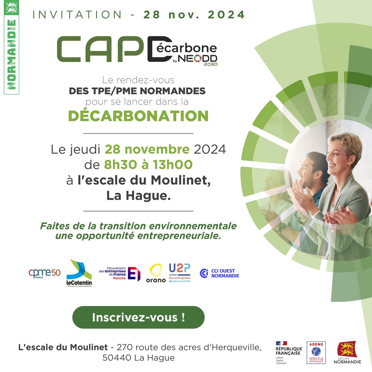 #décarbonation des PME et TPE normandes : un événement NEODD avec <a href="/ademe_Normandie/">ADEME Normandie</a> le 28/11/24 à la Hague. Inscriptions : urlz.fr/sWJ6