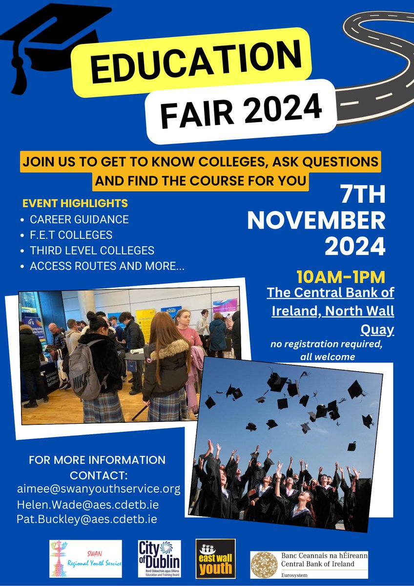 City of Dublin ETB Adult Education Guidance (@dicaegs1) on Twitter photo ๐Exciting News! ๐ We're teaming up with <a href="/SwanYouth/">SWAN Youth Service</a> to bring you an Education Fair you wonโt want to miss! ๐
๐ Date: Thursday November 7th ๐ Location: Central Bank of Irelandโฐ Time: 10am - 1pm.
<a href="/CityofDublinETB/">City of Dublin ETB</a> <a href="/SwanYouth/">SWAN Youth Service</a> <a href="/EastWallYouth/">East Wall Youth</a>
#educationfair #cityofdublinetb ๐Exciting News! ๐ We're teaming up with <a href="/SwanYouth/">SWAN Youth Service</a> to bring you an Education Fair you wonโt want to miss! ๐
๐ Date: Thursday November 7th ๐ Location: Central Bank of Irelandโฐ Time: 10am - 1pm.
<a href="/CityofDublinETB/">City of Dublin ETB</a> <a href="/SwanYouth/">SWAN Youth Service</a> <a href="/EastWallYouth/">East Wall Youth</a>
#educationfair #cityofdublinetb