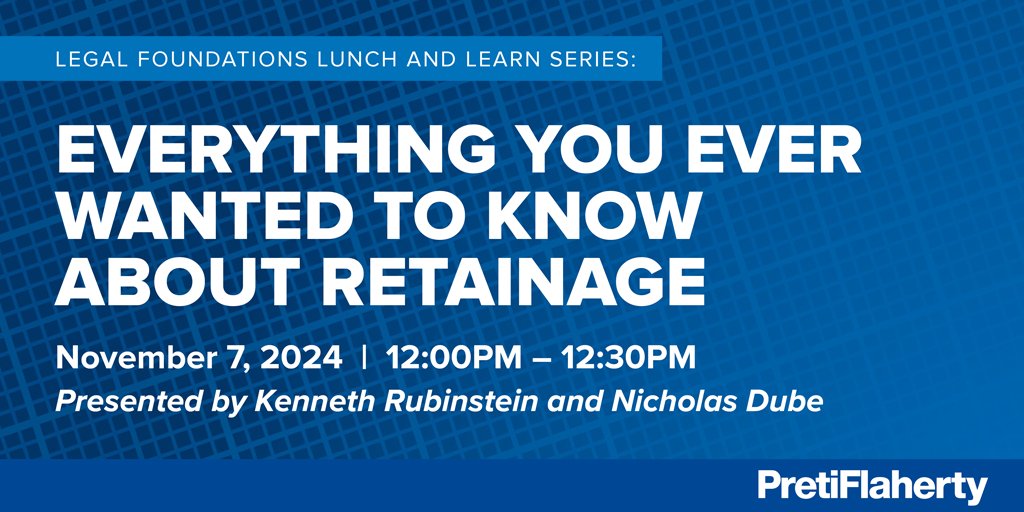 Ken Rubinstein and Nick Dube will be hosting their monthly Legal Foundations Lunch &amp; Learn Series on Nov. 7th. This session will focus on the MA Retainage Act. Click the link to register. bit.ly/4hDa3Y0
