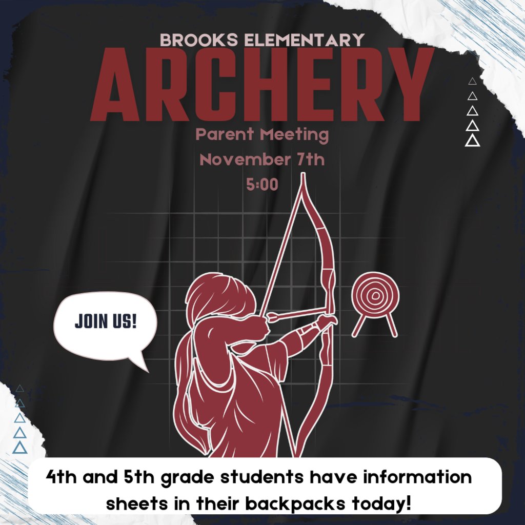 Join us tomorrow, 11/7 @ 5:00 in the gym for an ARCHERY Parent Meeting!
4th and 5th grade students will have information sheets in their backpacks today.
#theBESt