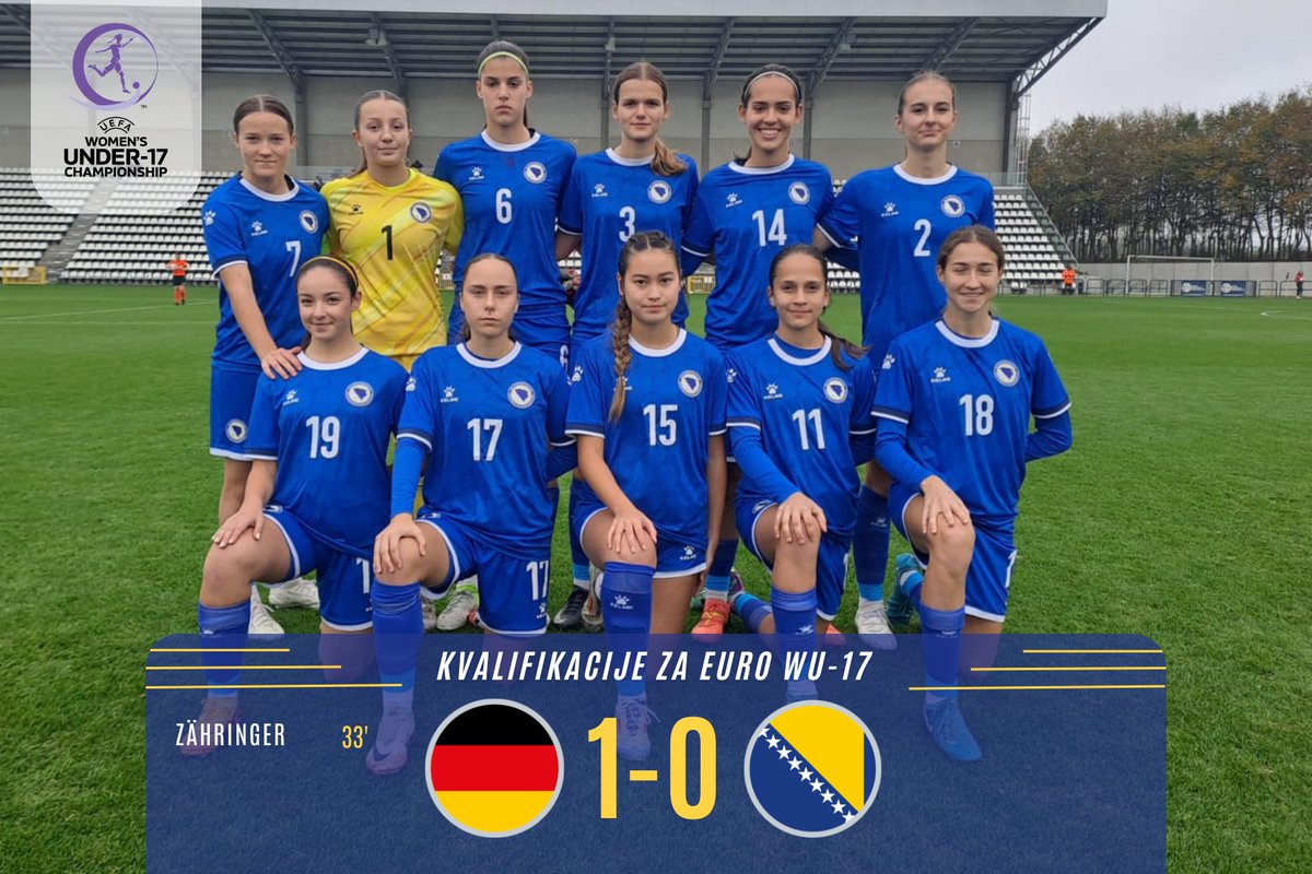 Ženska U-17 reprezentacija Bosne i Hercegovine poražena je danas od Njemačke sa 0:1, u susretu drugog kola grupe A2 prvog kruga kvalifikacija za Evropsko prvenstvo.

Bh. kadetkinje će se u trećem kolu u subotu sastati sa vršnjakinjama iz Turske