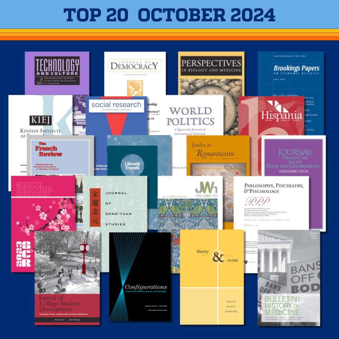 Hopkins Press (@jhupress) on Twitter photo The Top 20 most-read Hopkins Press Journal articles are tallied!
Featuring:
<a href="/JoDemocracy/">Journal of Democracy</a>
<a href="/World_Pol/">World Politics</a>
<a href="/BrookingsPress/">Brookings Institution Press</a>
<a href="/BHMjournal/">Bulletin of the History of Medicine</a>
<a href="/SocResJournal/">Social Research: An International Quarterly</a>
<a href="/kiejournalgu/">Kennedy Institute of Ethics Journal</a>
<a href="/ACPAJCSD/">Journal of College Student Development</a>
@StudiesInRom
@theory_event
<a href="/philpsychpsy/">Philosophy, Psychiatry, & Psychology</a>
@JournWomensHist
& more!
press.jhu.edu/newsroom/top-2… The Top 20 most-read Hopkins Press Journal articles are tallied!
Featuring:
<a href="/JoDemocracy/">Journal of Democracy</a>
<a href="/World_Pol/">World Politics</a>
<a href="/BrookingsPress/">Brookings Institution Press</a>
<a href="/BHMjournal/">Bulletin of the History of Medicine</a>
<a href="/SocResJournal/">Social Research: An International Quarterly</a>
<a href="/kiejournalgu/">Kennedy Institute of Ethics Journal</a>
<a href="/ACPAJCSD/">Journal of College Student Development</a>
@StudiesInRom
@theory_event
<a href="/philpsychpsy/">Philosophy, Psychiatry, & Psychology</a>
@JournWomensHist
& more!
press.jhu.edu/newsroom/top-2…