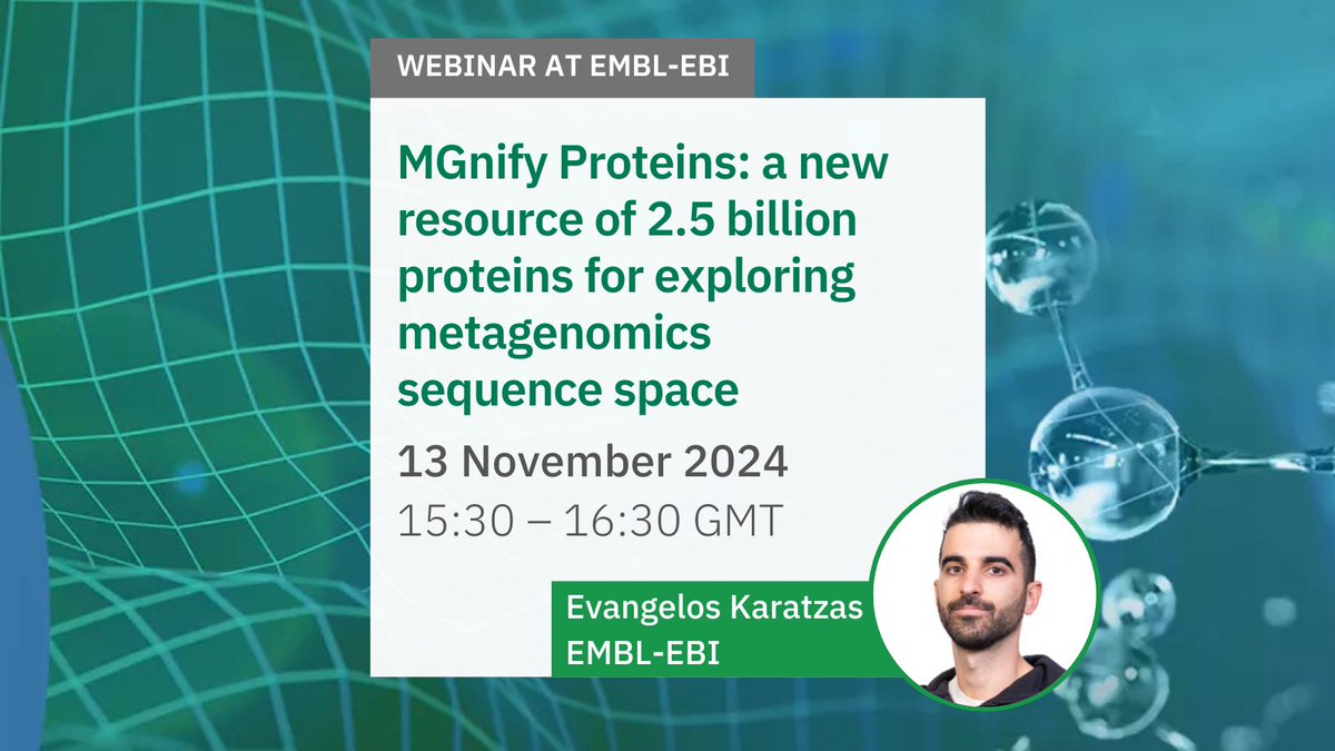 Join our #webinar next week to discover MGnify Proteins, a new data resource for proteins identified through metagenomic analysis. Registration is free but essential: ebi.ac.uk/training/event… #Bioinformatics #DataScience #Webinar #microbiome <a href="/MGnifyDB/">MGnify</a> #metagenomics <a href="/emblebi/">EMBL-EBI</a>