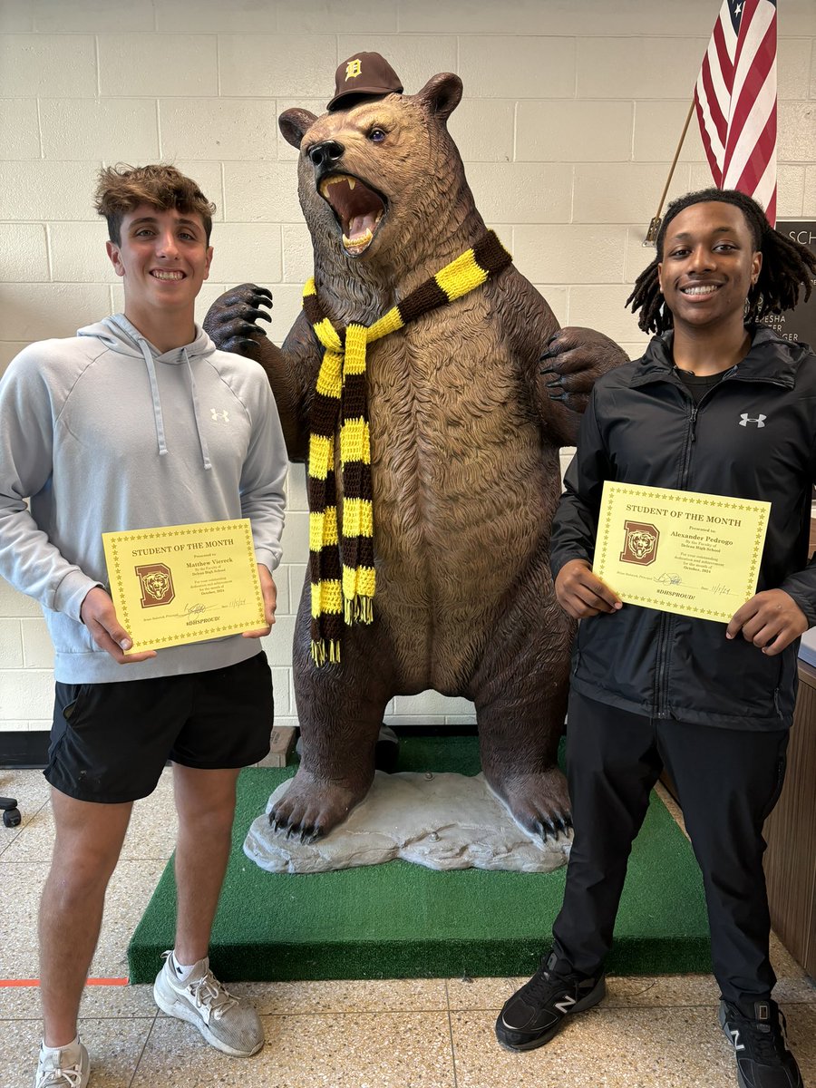 Proud of our seniors &amp; team captains, Matt Viereck &amp; Alex Pedrogo, for being named October Student of the Month at DHS! They’re not only talented players &amp; leaders on the field but also outstanding people who make a positive impact on their peers &amp; teachers every day! #GoBears 🐻