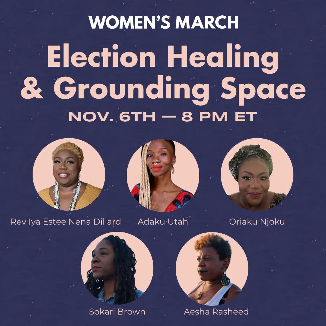 womensmarch's tweet photo. We are mourning. We are grieving.

But we are not done.

Tonight, join movement leaders and healers as we take a moment to reground ourselves and restore our energies for the road ahead.

You will need a yoga mat or some comfortable place to settle, a blanket and pillows, comfortable clothing, water or other beverage, and a journal.

Come through. Let us hold space for ourselves and each other.