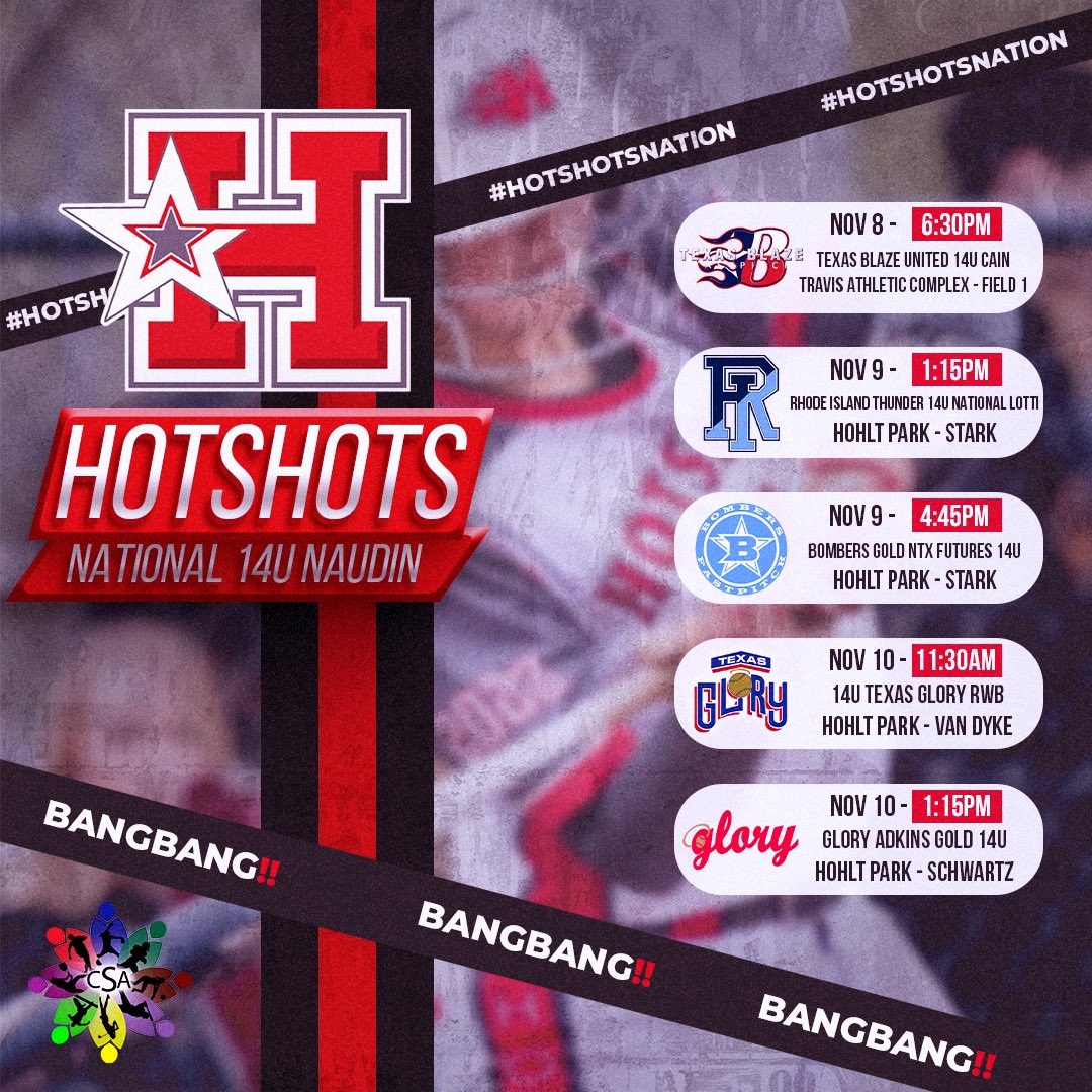 Hotshots National 14U Naudin (@hsnn14u) on Twitter photo Come check us out in College station!!! Starting Friday!!!
<a href="/LeeVelazquez06/">Lee Velazquez</a>
<a href="/CSA_Athletes/">Collegiate Sports Advocate (CSA)</a>
<a href="/ednaudin/">Ed Naudin</a>
<a href="/HotshotsNaudin/">Hotshots Naudin</a>
#BangBang
#brickbybrick
#HotshotsNaudin
#HotshotsNation Come check us out in College station!!! Starting Friday!!!
<a href="/LeeVelazquez06/">Lee Velazquez</a>
<a href="/CSA_Athletes/">Collegiate Sports Advocate (CSA)</a>
<a href="/ednaudin/">Ed Naudin</a>
<a href="/HotshotsNaudin/">Hotshots Naudin</a>
#BangBang
#brickbybrick
#HotshotsNaudin
#HotshotsNation