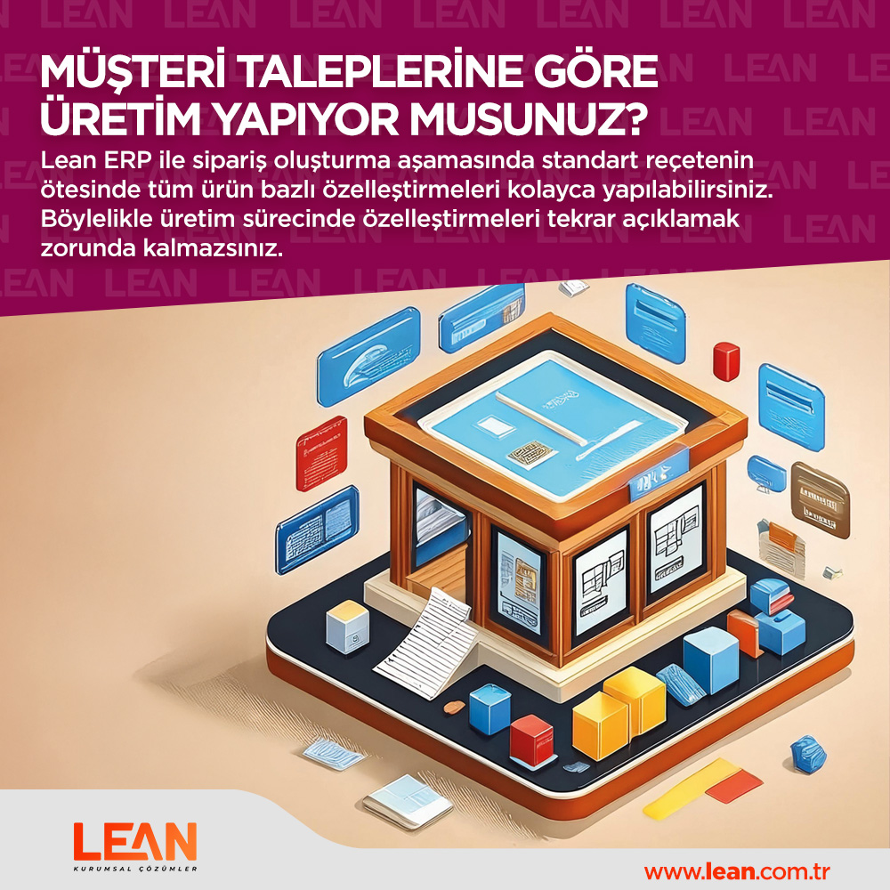 Lean ERP ile sipariş oluşturma aşamasında standart reçetenin ötesinde tüm ürün bazlı özelleştirmeleri kolayca yapılabilirsiniz. Böylelikle üretim sürecinde özelleştirmeleri tekrar açıklamak zorunda kalmazsınız.

lean.com.tr
0216 706 7165