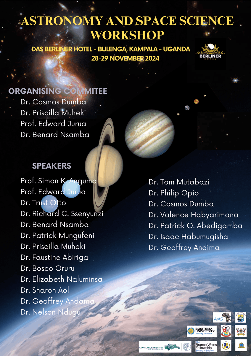 #Astronomy &amp; Space Science Workshop

We are coordinating the inaugural workshop on Astronomy and Space Science in Uganda. The event will provide a forum for Ugandan specialists from various universities to present their latest research discoveries in  Astronomy and Space Science.