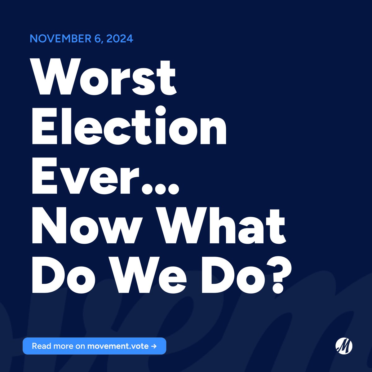 MovementVote's tweet image. Here is what we know for certain: Trump will try to move us backward — and we will do everything in our power to stop him. Fund the resistance: secure.actblue.com/donate/mvpac?r…
Read our statement: movement.vote/blog/2024-11-0…