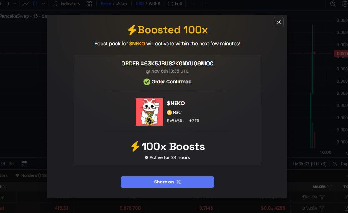 💡$NEKO is Trending on <a href="/dexscreener/">DEX Screener</a> ! 🚀
We’re excited to share that $NEKO is now ⚡️⚡️⚡️boosted and trending on <a href="/dexscreener/">DEX Screener</a> !  This puts us in front of more eyes and helps grow our community even stronger.
Share the news and let’s make $NEKO shine!
➡️dexscreener.com/bsc/0x5711da0d…