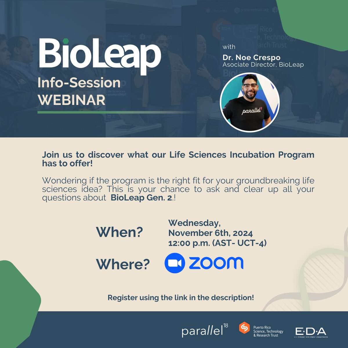 Today! Tune in to our virtual info-session webinar for #BioLeap Gen.2 Info-Session at 12:00 PM. 

Discover what our Life Sciences Incubation Program has to offer, or if it's the right fit for your groundbreaking life sciences project. 🚀

Register here 👉 lnkd.in/e3fvEVhE