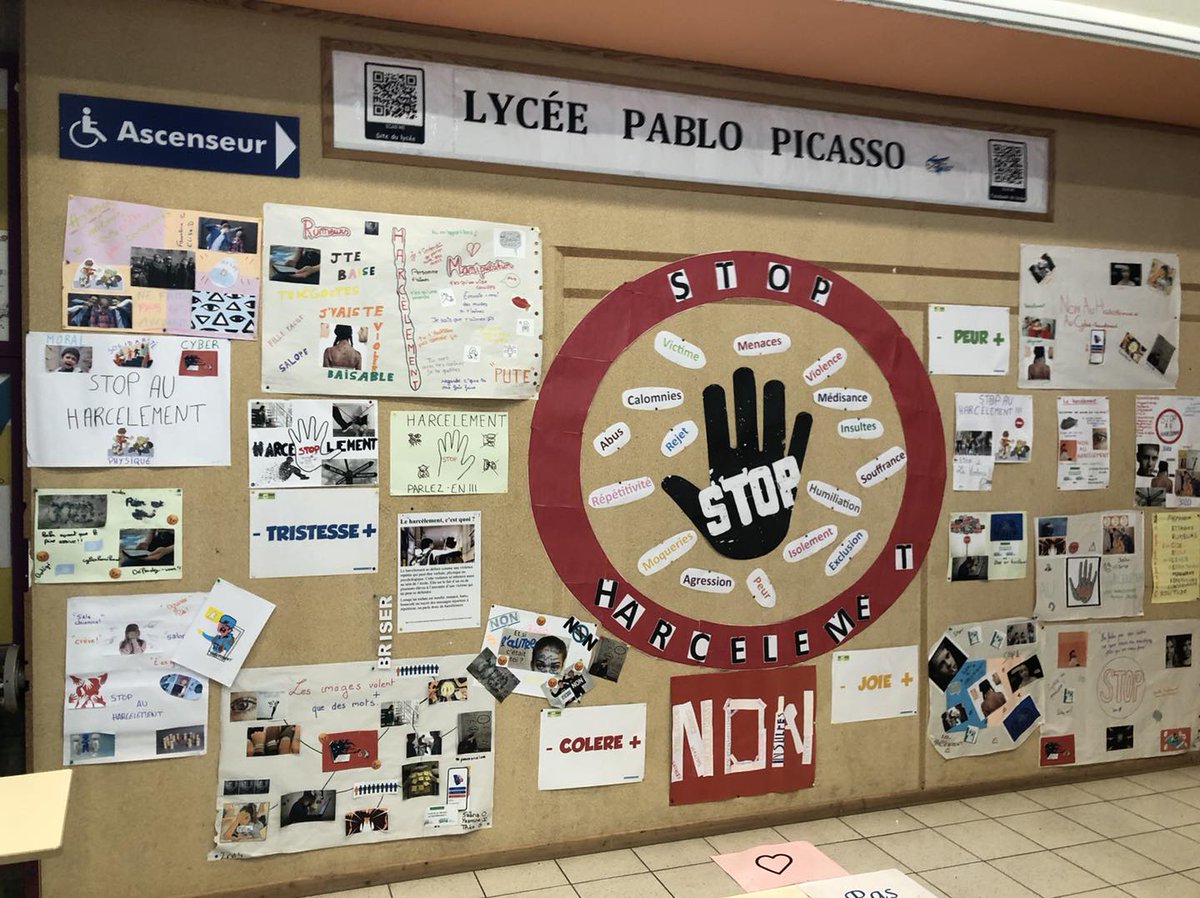 🔴C'est la journée nationale de lutte contre le harcèlement scolaire🔴

Le #harcèlement en milieu scolaire intervient sur les chemins de l’école, au sein des établissements scolaires et même à la maison via le cyberharcèlement

✋STOP au harcèlement

📷: Lycée Pablo Picasso Avion