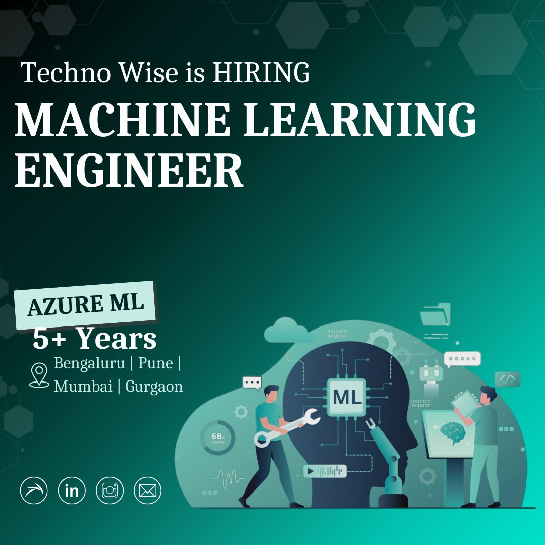 TechnoWise_ind's tweet photo. We're hiring Machine Learning Engineer (5+ years) for our MNC client

➙ Azure x [ Databricks + DevOps + ML ]
➙ Computer Vision, NLP, Deep Learning, etc.

#MachineLearning #AzureML #AzureDatabricks #DevOps #MLFlow #MLOps #DeepLearning #NLP #Jobs

Follow:  #TechnoWise_India https://t.co/pKj6pHEoVn