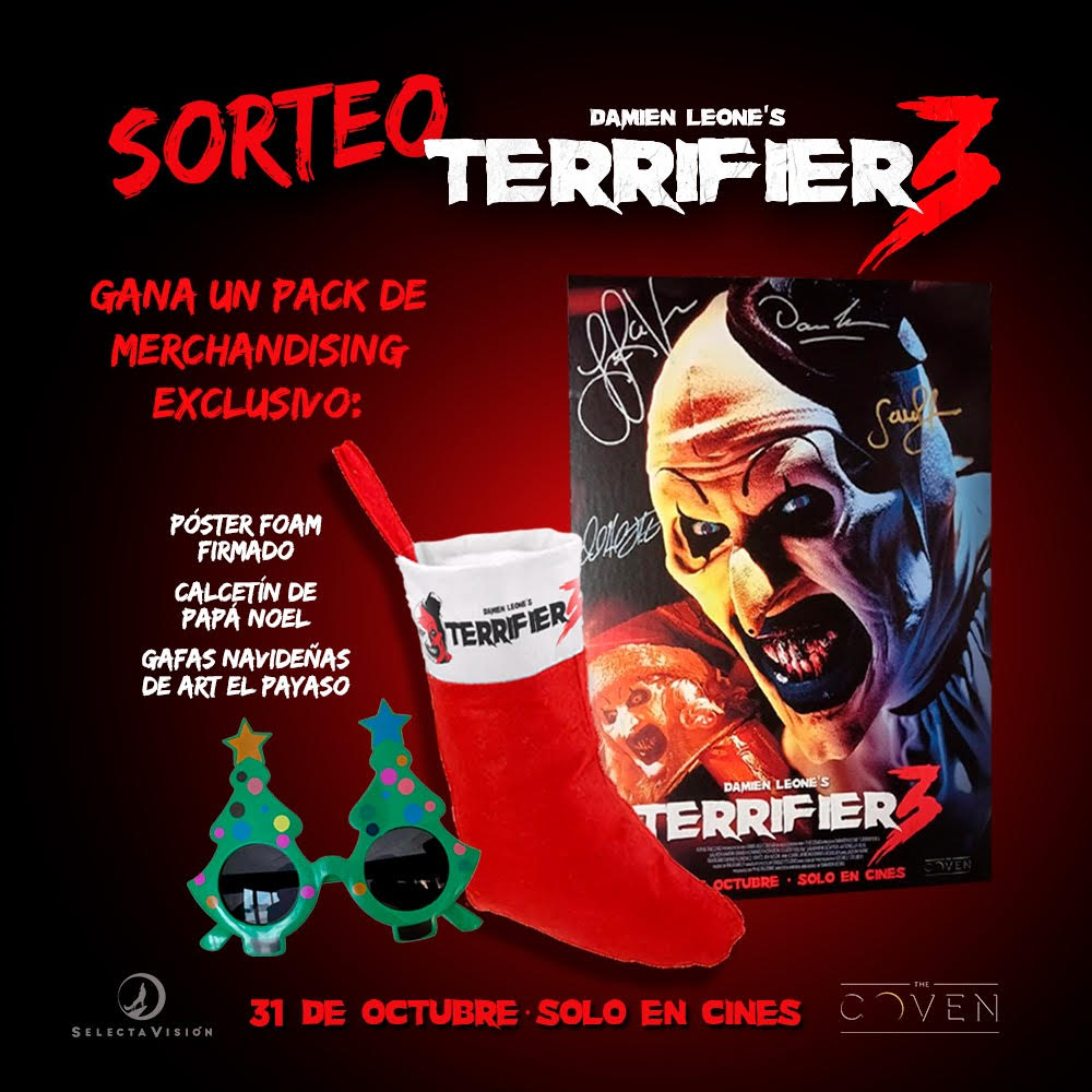 THorror_Lover_'s tweet photo. ¡SORTEO TERRIFIER 3!

Gana un pack inspirado en la película formado por un póster firmado, un calcetín de Papá Noel y gafas navideñas de Art

Requisitos
— RT y like al tuit
— Seguir a @SelectaVision y @THorror_Lover_ 
— Comenta con quien irás a verla

Cierre: 13/11 - 22:00
*España
