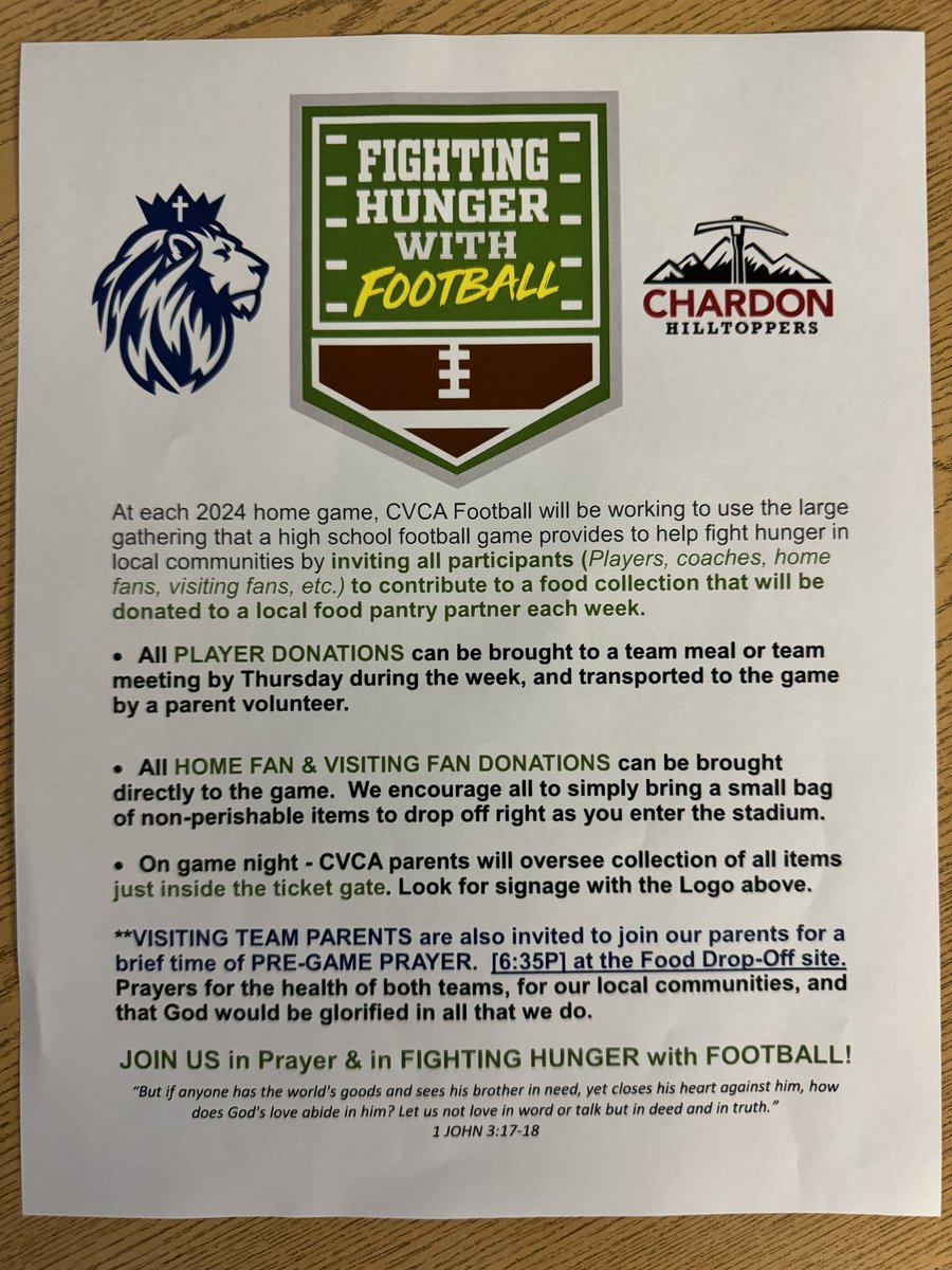 Kim Layman-Vujaklija (@kvujaklija) on Twitter photo Please bring a bag of food to donate at the game this Friday. Chardon and CVCA are joining forces again this year to “Tackle” hunger. Topper Up, Chardon!@topperfb <a href="/chardonboosters/">Chardon Boosters</a> <a href="/chardon_crazies/">THE Chardon Crazies</a> <a href="/ChardonGridiron/">Chardon Gridiron</a> <a href="/CVCAathletics/">Royals</a> Please bring a bag of food to donate at the game this Friday. Chardon and CVCA are joining forces again this year to “Tackle” hunger. Topper Up, Chardon!@topperfb <a href="/chardonboosters/">Chardon Boosters</a> <a href="/chardon_crazies/">THE Chardon Crazies</a> <a href="/ChardonGridiron/">Chardon Gridiron</a> <a href="/CVCAathletics/">Royals</a>