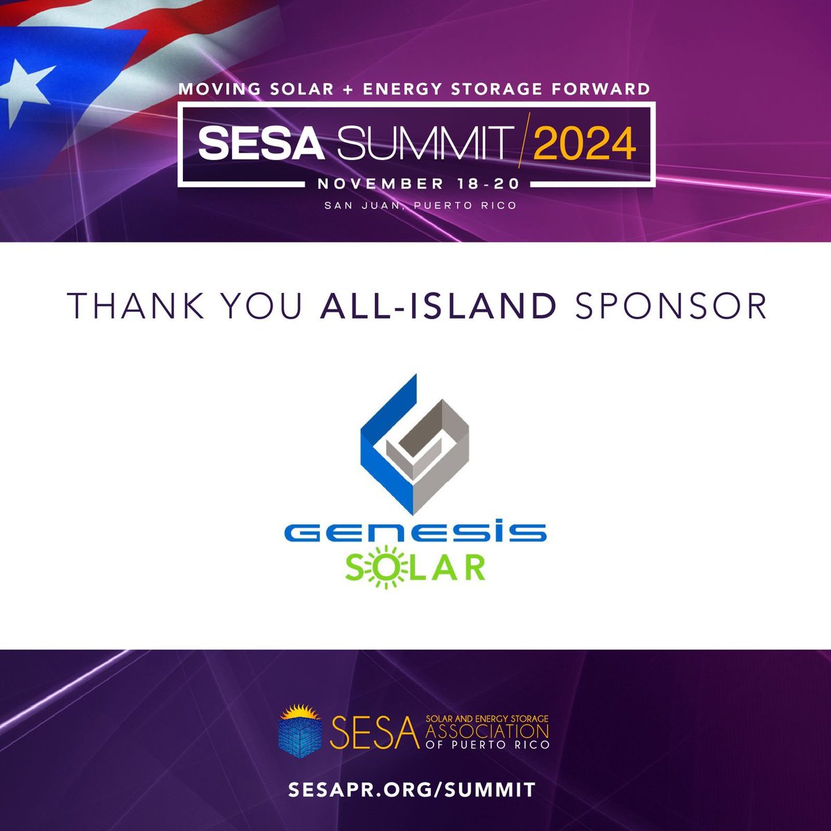 🌞 Join us at the biggest Solar+Storage event: SESA Summit 2024! 🌞

Genesis Solar, our ALL-ISLAND Sponsor, brings top-tier security, tech, and renewable energy with 50+ years of expertise. Don’t miss it!

📅 Nov 18-20, San Juan, PR
🔗 Register: bit.ly/sesasummit24