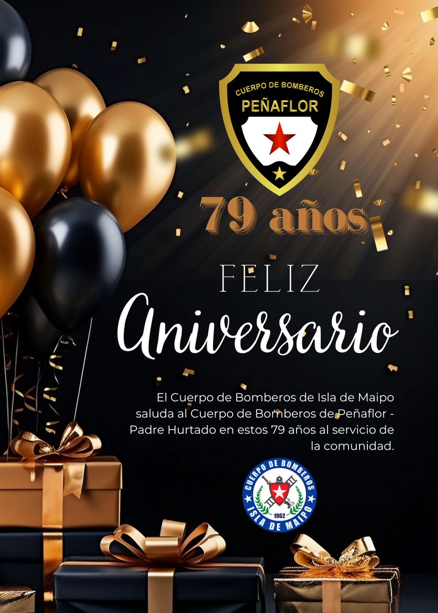 Saludamos afectuosamente al Cuerpo de Bomberos de Peñaflor en su Septuagésimo Noveno Aniversario de Fundación.