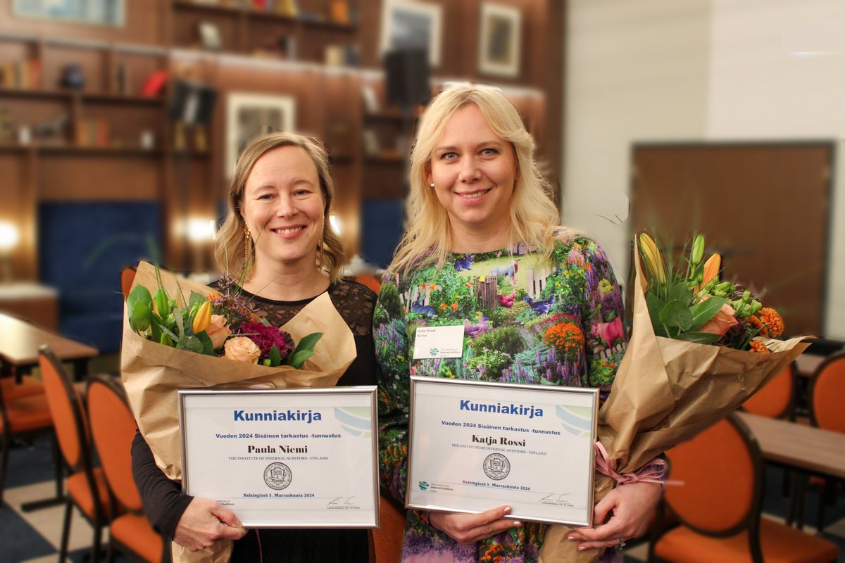 IIA:n Syysseminaari huipentui hienosti - kiitos tästä kuuluu kaikille puhujille ja osallistujille!

Myös Vuoden 2024 Sisäinen tarkastus -palkinto jaettiin: paljon onnea Tarkastuspodin vetäjät Katja Rossi ja Paula Niemi 👏

#IIA #SisäinenTarkastus #Syysseminaari #VuodenTarkastaja