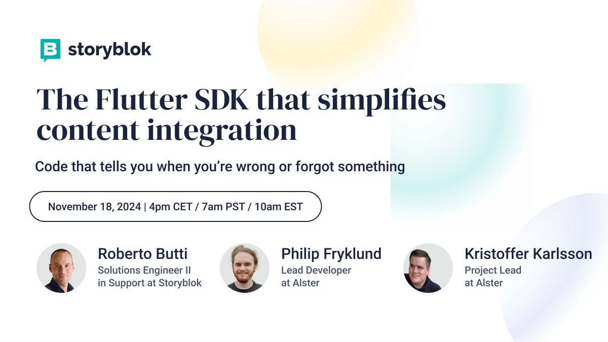 storyblok's tweet image. 🔧 Is your Flutter app development slowed by content errors and runtime issues? The #FlutterSDK for Storyblok is the solution! 
♻️ With auto-generated type-safe classes, you’ll build faster and better. ♻️ 
Join our webinar on November 18 to learn more! 
okt.to/QFyzhe