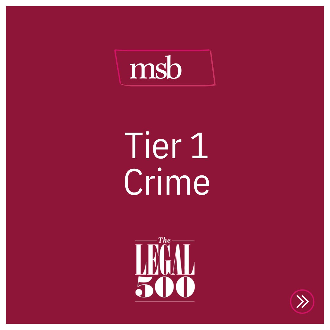We are thrilled to share that our Crime Department has ranked in Tier 1 of the #Legal500 👏

Congratulations to Sean Sexton and Andrew Pearson who are recognised as leading partners, and key lawyers Paul Gallagher and Andrew Pearson.
#TeamMSB