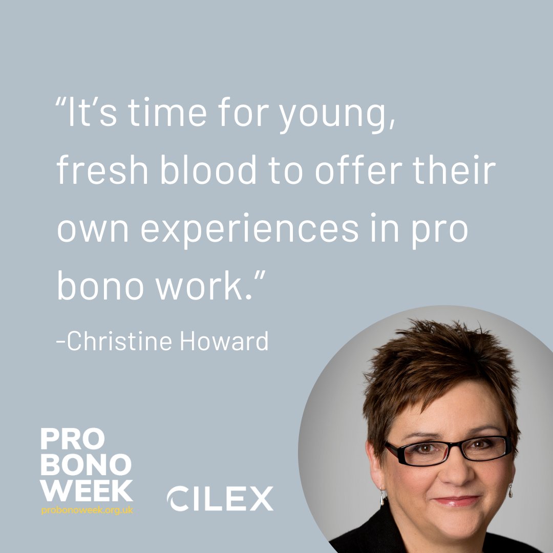 In #ProBonoWeek, we honour Christine Howard, a CILEX adviser with over 500 pro bono hours this year, advising at multiple centres. With retirement on the horizon, she encourages the next generation to take on pro bono work. #AccessToJustice #WeDoProBono