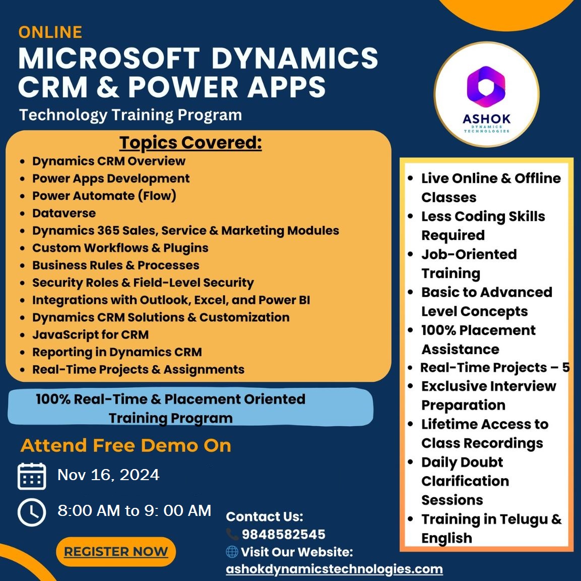 AshokDynamics's tweet image. We are starting a new batch (Batch 10) on Nov 16, 2024 timings are 8:00 AM to 9:00 AM.
#MicrosoftDynamicsCRM #PowerAppsTraining #Dynamics365 #TechTraining #CareerGrowth #JobOrientedTraining #RealTimeProjects #FreeDemo #CRM #PowerApps #Dataverse #CareerBoost #LearningNeverStops