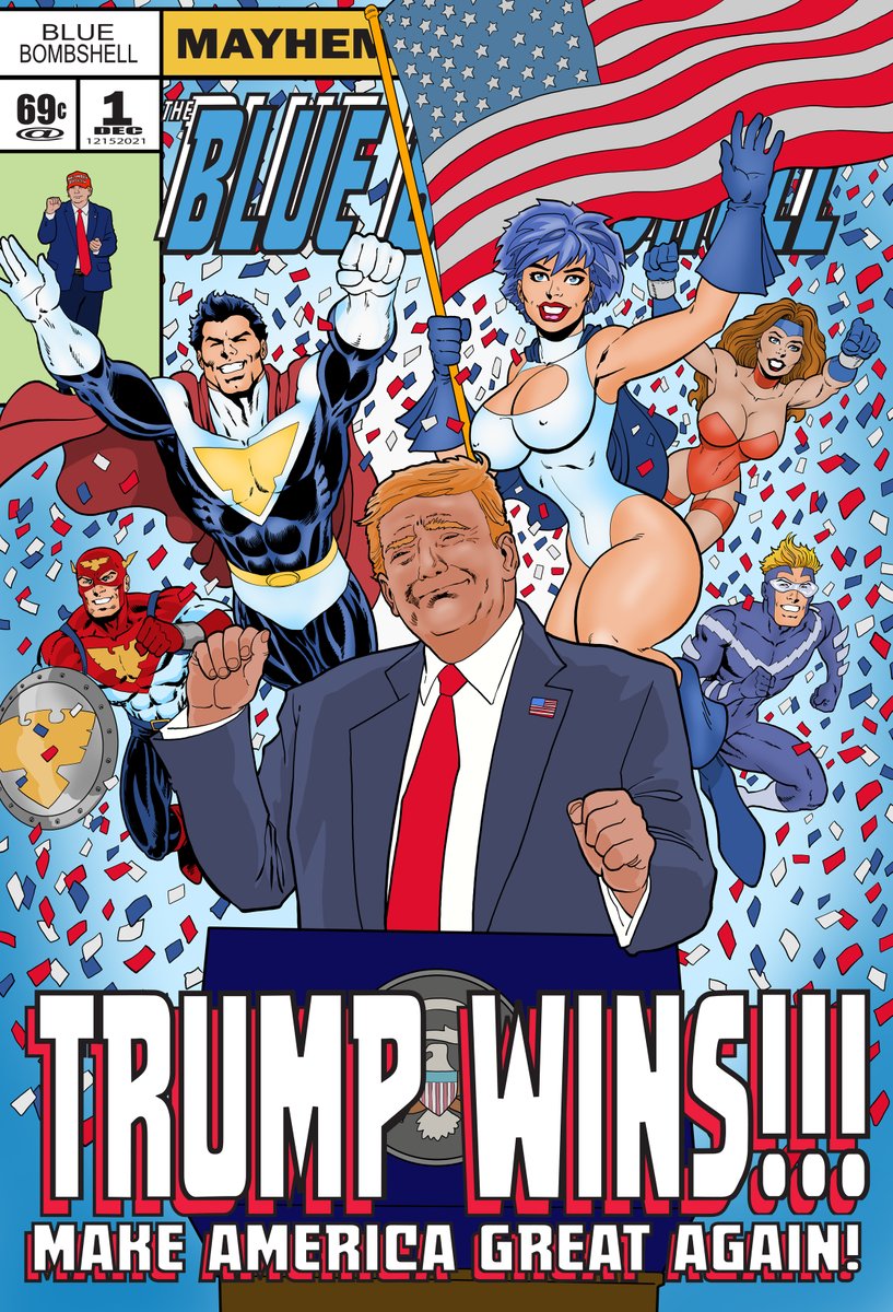 ClintHilinski's tweet image. Great Morning in America!!! #comicsgate Trump Wins! Get the TRUMP WINS Variant Cover as an add on for the BLUE BOMBSHELL campaign! Limited to 100! Great idea @EthanVanSciver Make America Great Again! Back it here: indiegogo.com/projects/blue-…