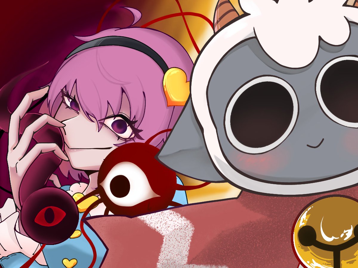 罪見ーっけ★
#絵ちゃたぬき　#絵描きさんと繋がたい 

神聖な子羊の後ろに邪悪に微笑む桃の毛玉が…