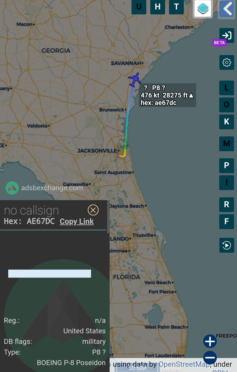 sipjack1776's tweet photo. P8
#AE67DC
Out of Jacksonville tracking North 
@SR_Planespotter @Borrowed7Time https://t.co/w7Au7ui6eU